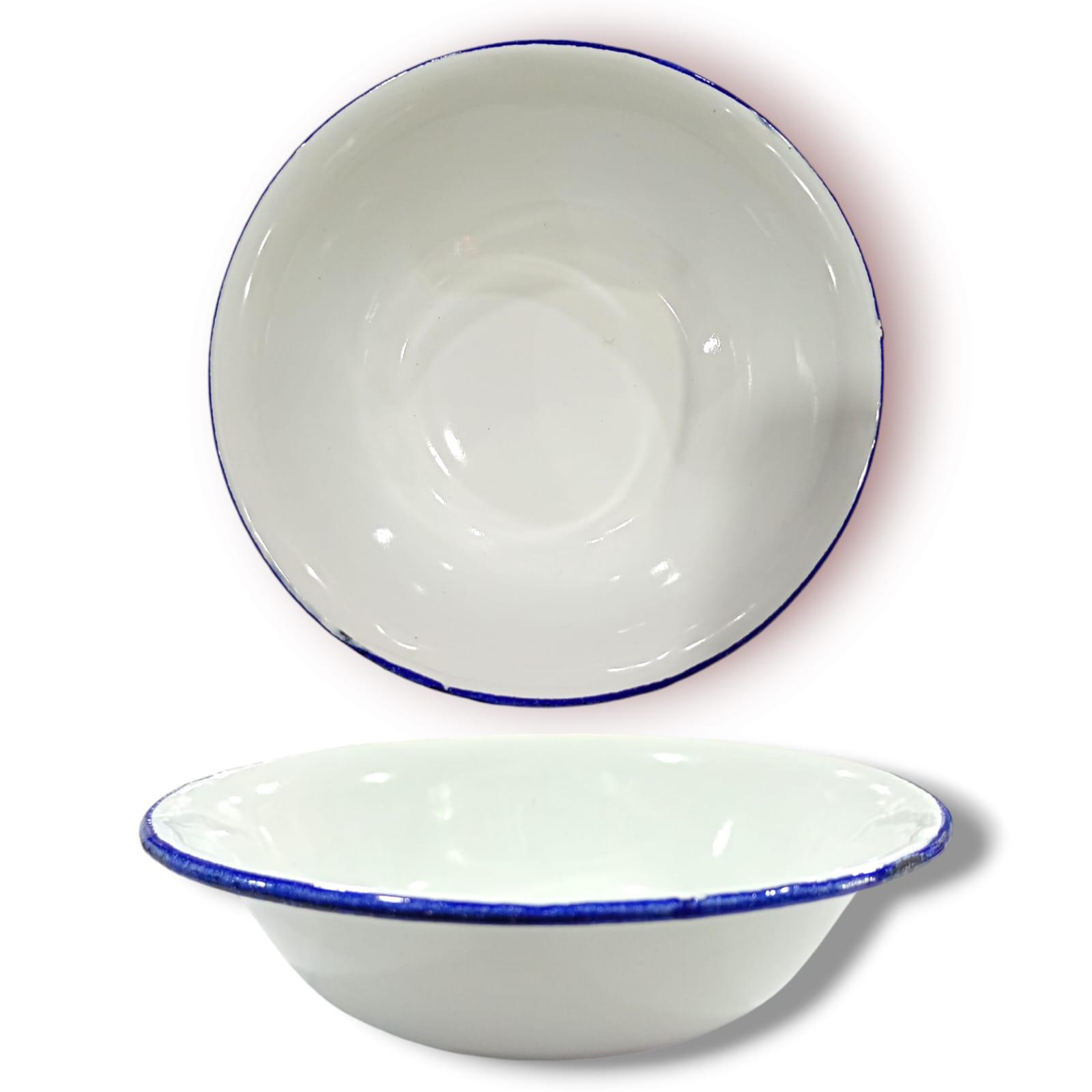 ENSALADERA/BOWL ENLOZADO BLANCO BORDE AZUL 14CM
